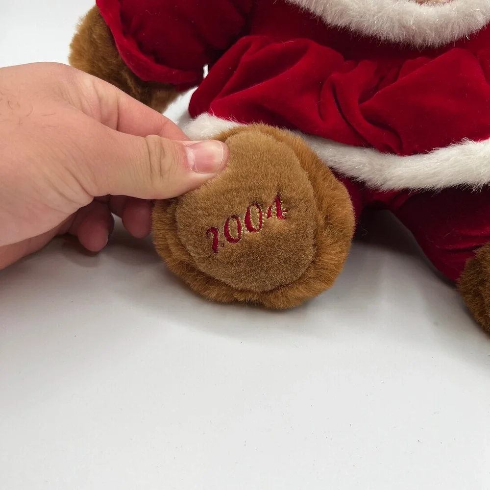 Dan Dee Christmas Plush Bear Unisex OS Brown Excellent 2004 Red Velvet Dress Bow